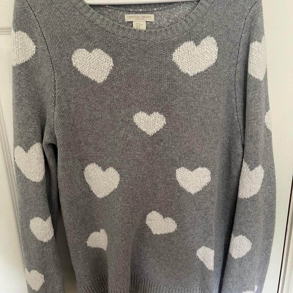 Christian Siriano Gray Crewneck Sweater with White Heart Pattern